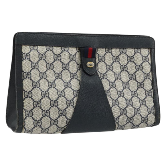 GUCCI GG Supreme Sherry Line Clutch Bag PVC Navy 89 01 033 Auth 175774