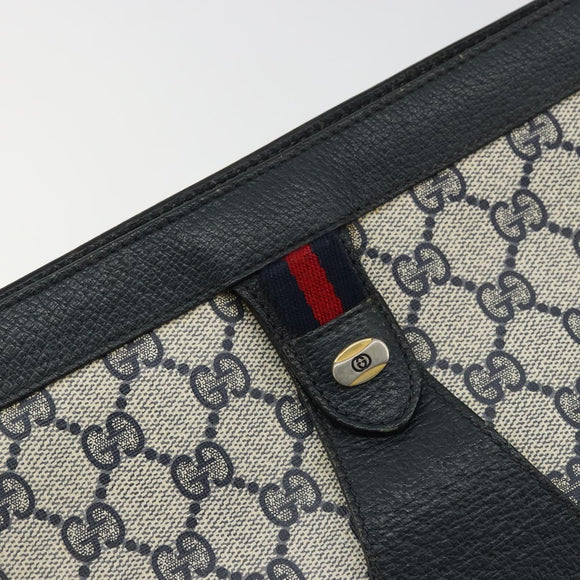 GUCCI GG Supreme Sherry Line Clutch Bag PVC Navy 89 01 033 Auth 175774