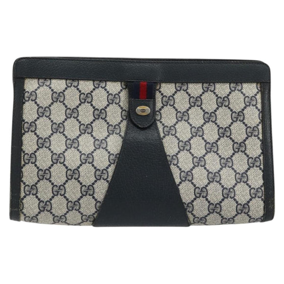 GUCCI GG Supreme Sherry Line Clutch Bag PVC Navy 89 01 033 Auth 175774