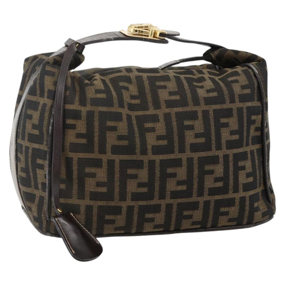 FENDI Zucca Canvas Vanity Hand Bag Brown Black Auth 175779