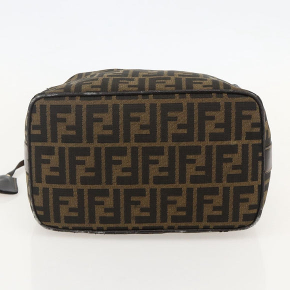 FENDI Zucca Canvas Vanity Hand Bag Brown Black Auth 175779