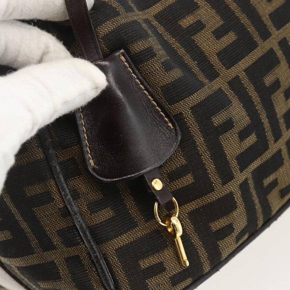 FENDI Zucca Canvas Vanity Hand Bag Brown Black Auth 175779