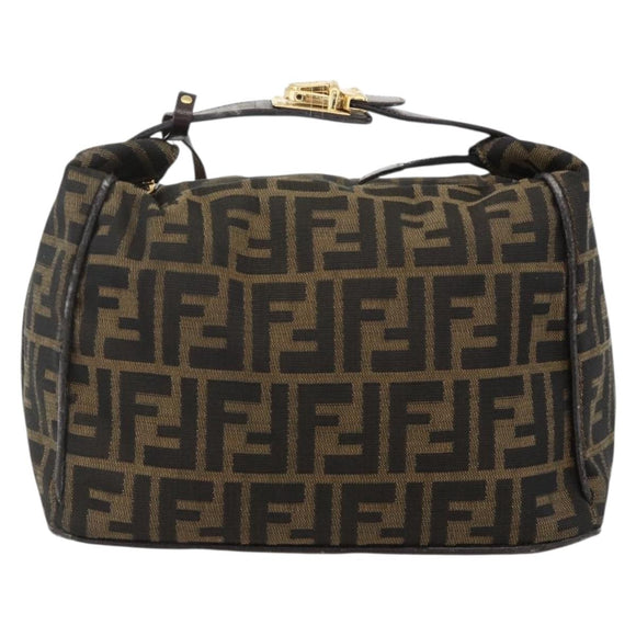 FENDI Zucca Canvas Vanity Hand Bag Brown Black Auth 175779