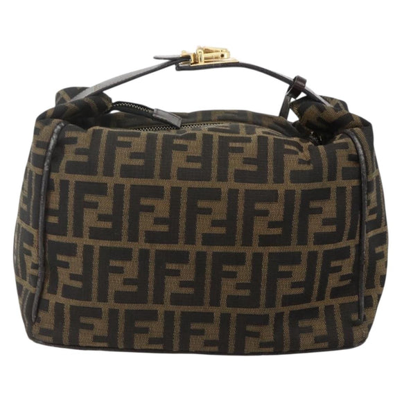 FENDI Zucca Canvas Vanity Hand Bag Brown Black Auth 175779