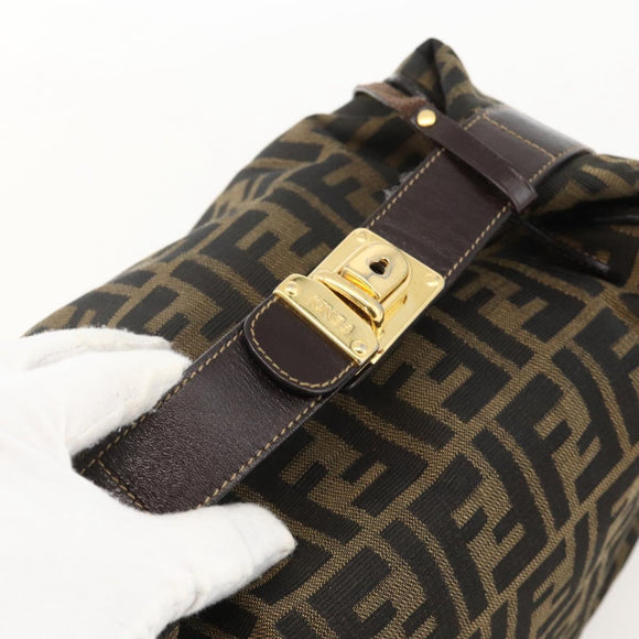 FENDI Zucca Canvas Vanity Hand Bag Brown Black Auth 175779