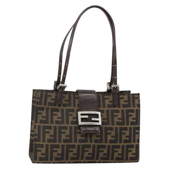 FENDI Zucca Canvas Mamma Baguette Shoulder Bag Brown Black Auth 175781