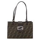 FENDI Zucca Canvas Mamma Baguette Shoulder Bag Brown Black Auth 175781-2