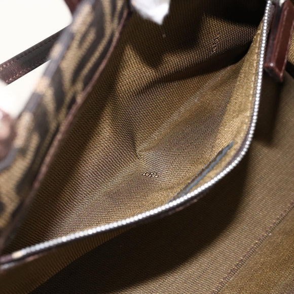 FENDI Zucca Canvas Mamma Baguette Shoulder Bag Brown Black Auth 175781