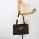 FENDI Zucca Canvas Mamma Baguette Shoulder Bag Brown Black Auth 175781-23