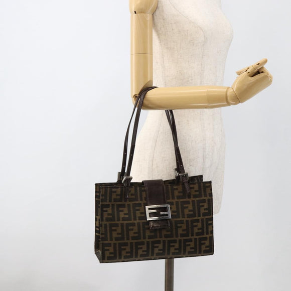 FENDI Zucca Canvas Mamma Baguette Shoulder Bag Brown Black Auth 175781