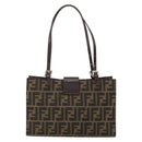 FENDI Zucca Canvas Mamma Baguette Shoulder Bag Brown Black Auth 175781-3