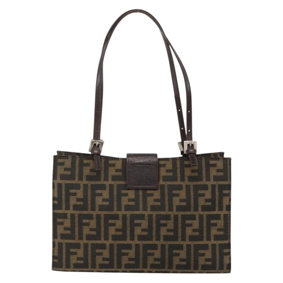FENDI Zucca Canvas Mamma Baguette Shoulder Bag Brown Black Auth 175781
