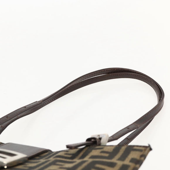 FENDI Zucca Canvas Mamma Baguette Shoulder Bag Brown Black Auth 175781