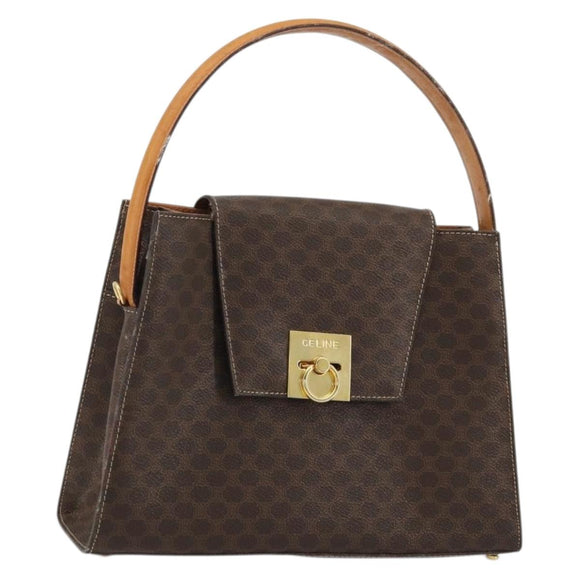 CELINE Macadam Canvas Hand Bag PVC Leather Brown Gold Auth 175784