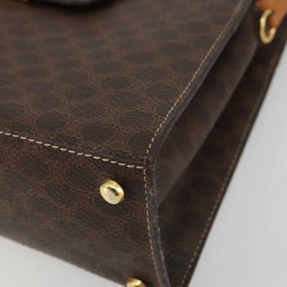 CELINE Macadam Canvas Hand Bag PVC Leather Brown Gold Auth 175784