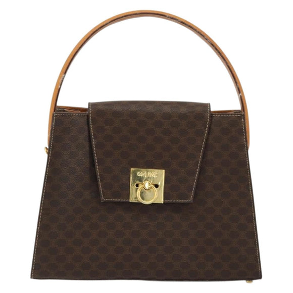 CELINE Macadam Canvas Hand Bag PVC Leather Brown Gold Auth 175784