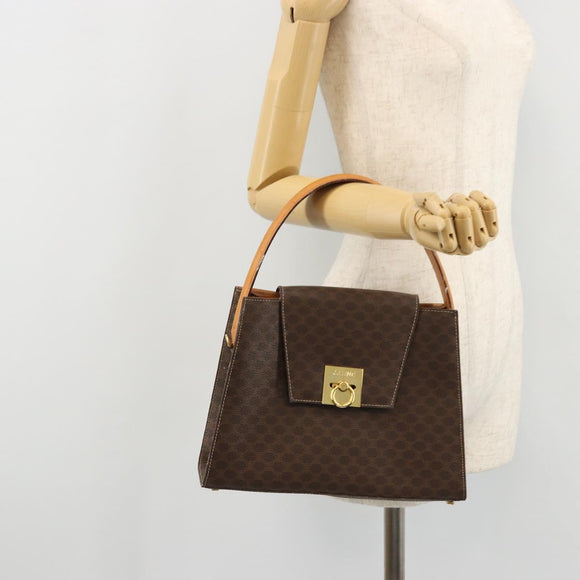 CELINE Macadam Canvas Hand Bag PVC Leather Brown Gold Auth 175784
