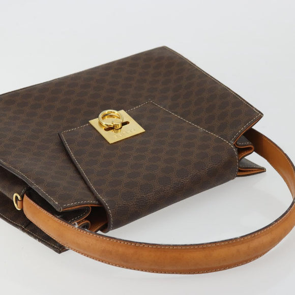 CELINE Macadam Canvas Hand Bag PVC Leather Brown Gold Auth 175784