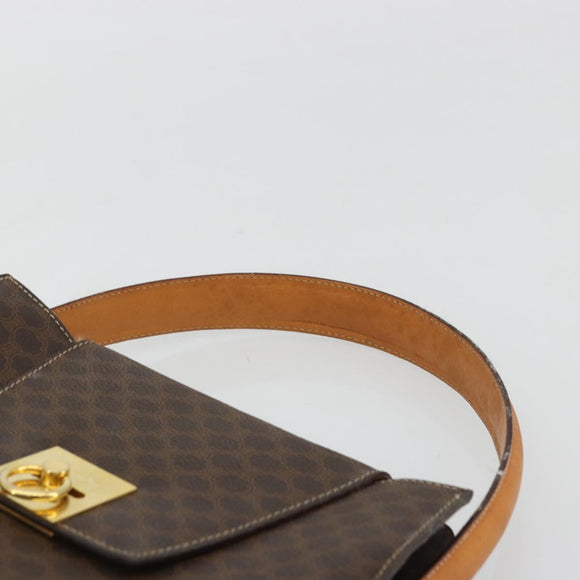 CELINE Macadam Canvas Hand Bag PVC Leather Brown Gold Auth 175784