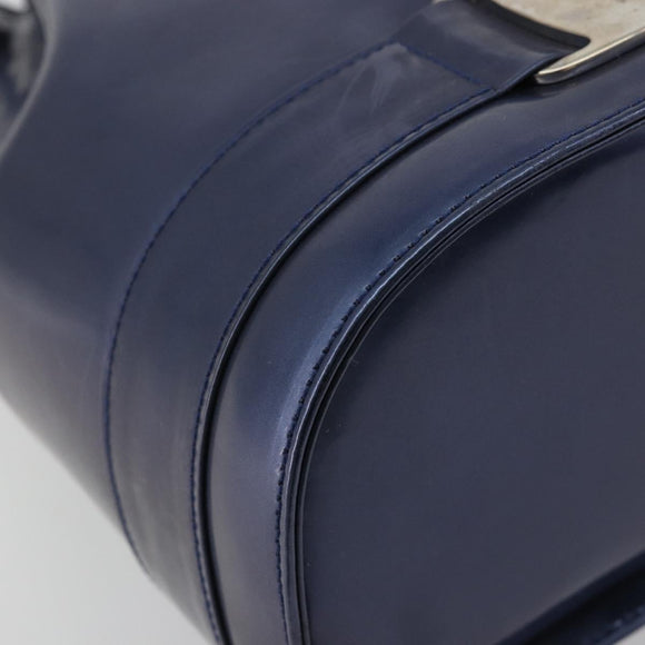 Salvatore Ferragamo Vala Backpack Patent leather Navy Silver Auth 175785