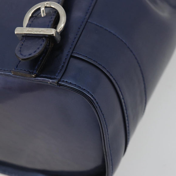Salvatore Ferragamo Vala Backpack Patent leather Navy Silver Auth 175785