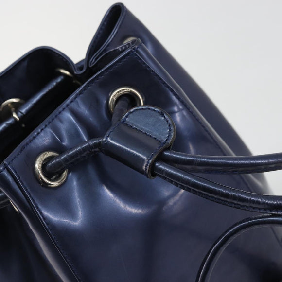 Salvatore Ferragamo Vala Backpack Patent leather Navy Silver Auth 175785