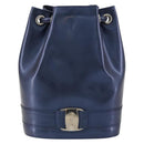 Salvatore Ferragamo Vala Backpack Patent leather Navy Silver Auth 175785-2