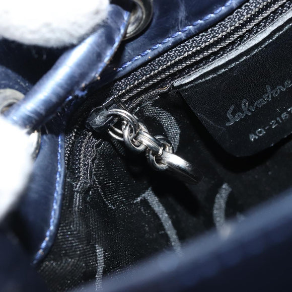 Salvatore Ferragamo Vala Backpack Patent leather Navy Silver Auth 175785