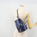 Salvatore Ferragamo Vala Backpack Patent leather Navy Silver Auth 175785-23