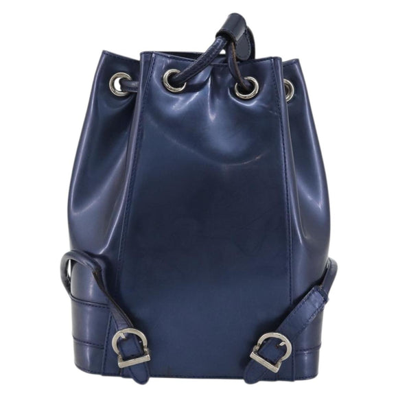Salvatore Ferragamo Vala Backpack Patent leather Navy Silver Auth 175785