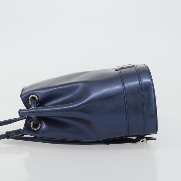 Salvatore Ferragamo Vala Backpack Patent leather Navy Silver Auth 175785