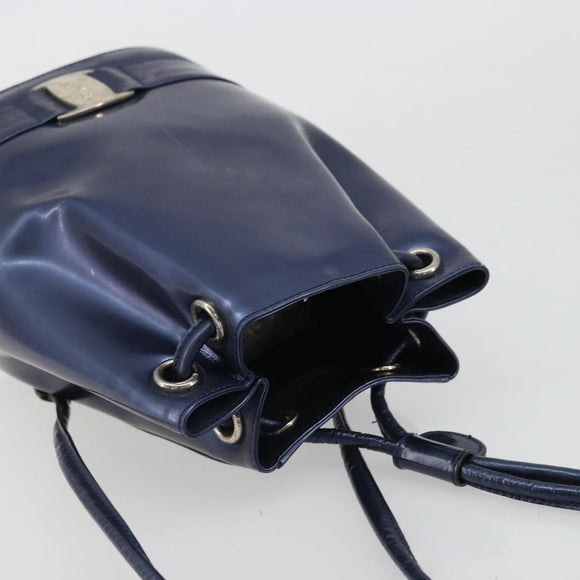 Salvatore Ferragamo Vala Backpack Patent leather Navy Silver Auth 175785