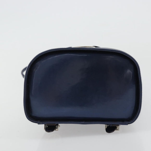 Salvatore Ferragamo Vala Backpack Patent leather Navy Silver Auth 175785
