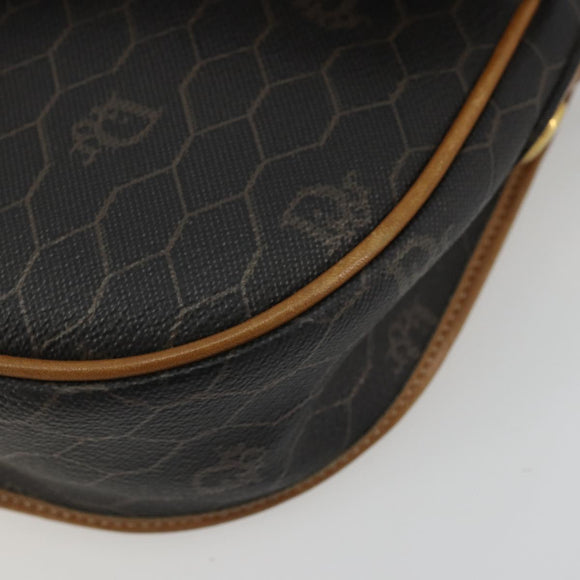 Christian Dior Honeycomb Canvas Shoulder Bag PVC Black Gold Auth 175786