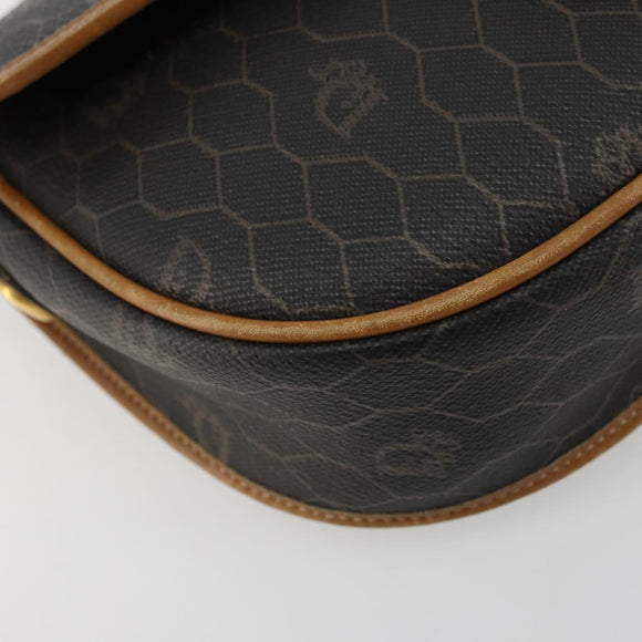 Christian Dior Honeycomb Canvas Shoulder Bag PVC Black Gold Auth 175786