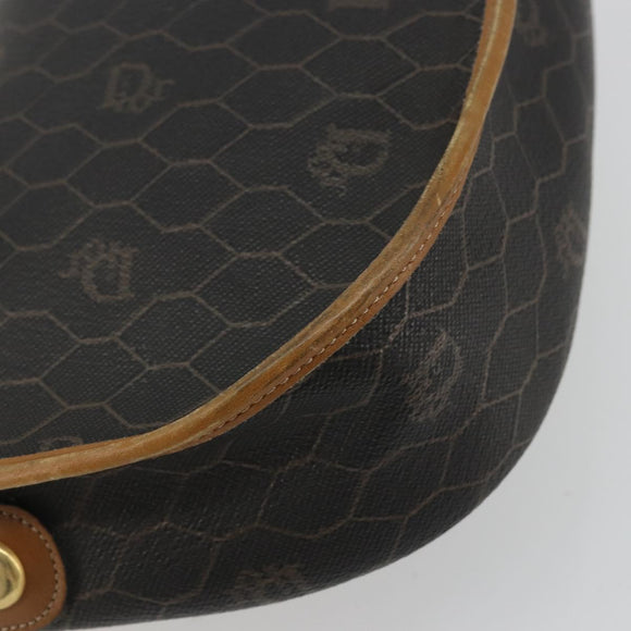 Christian Dior Honeycomb Canvas Shoulder Bag PVC Black Gold Auth 175786