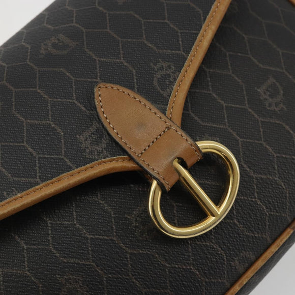 Christian Dior Honeycomb Canvas Shoulder Bag PVC Black Gold Auth 175786