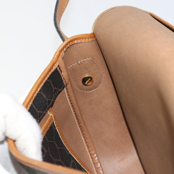 Christian Dior Honeycomb Canvas Shoulder Bag PVC Black Gold Auth 175786