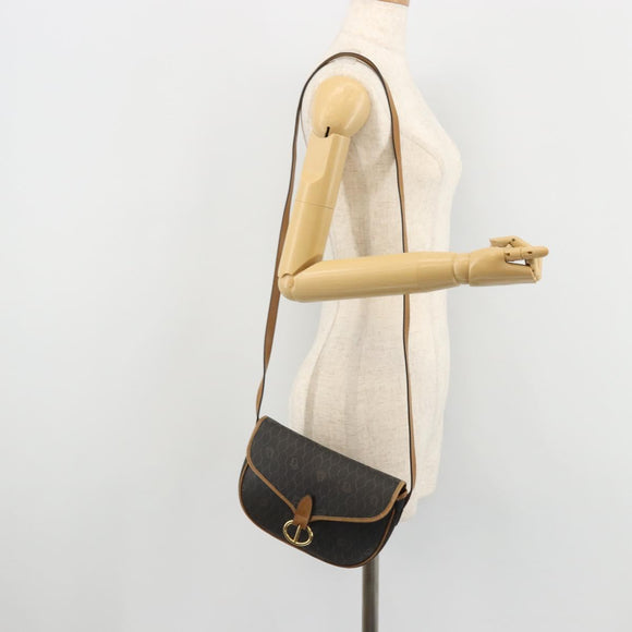 Christian Dior Honeycomb Canvas Shoulder Bag PVC Black Gold Auth 175786