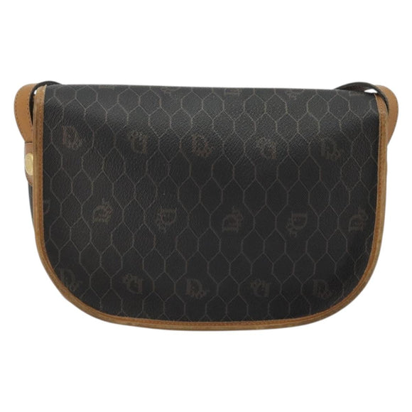 Christian Dior Honeycomb Canvas Shoulder Bag PVC Black Gold Auth 175786
