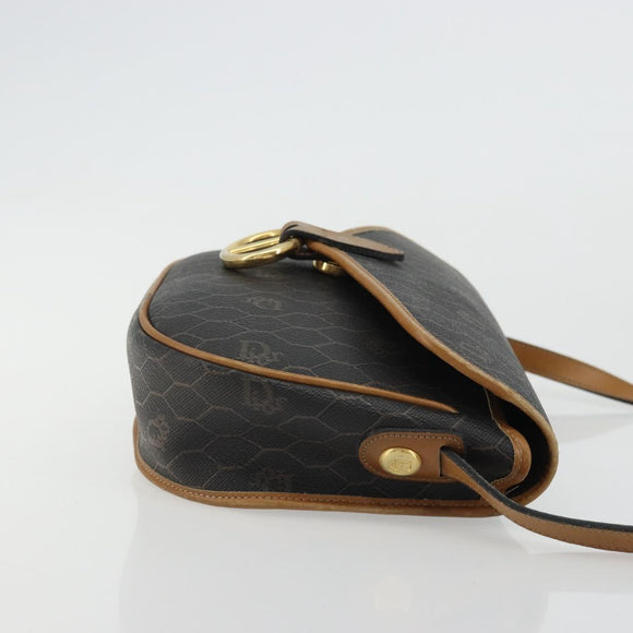 Christian Dior Honeycomb Canvas Shoulder Bag PVC Black Gold Auth 175786