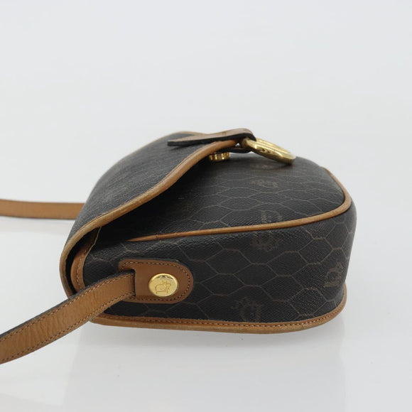 Christian Dior Honeycomb Canvas Shoulder Bag PVC Black Gold Auth 175786
