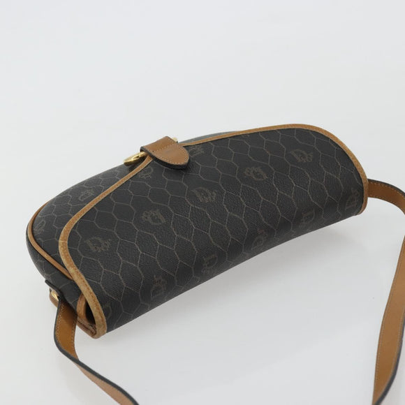 Christian Dior Honeycomb Canvas Shoulder Bag PVC Black Gold Auth 175786