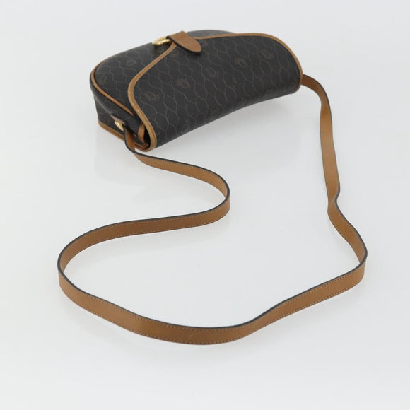 Christian Dior Honeycomb Canvas Shoulder Bag PVC Black Gold Auth 175786