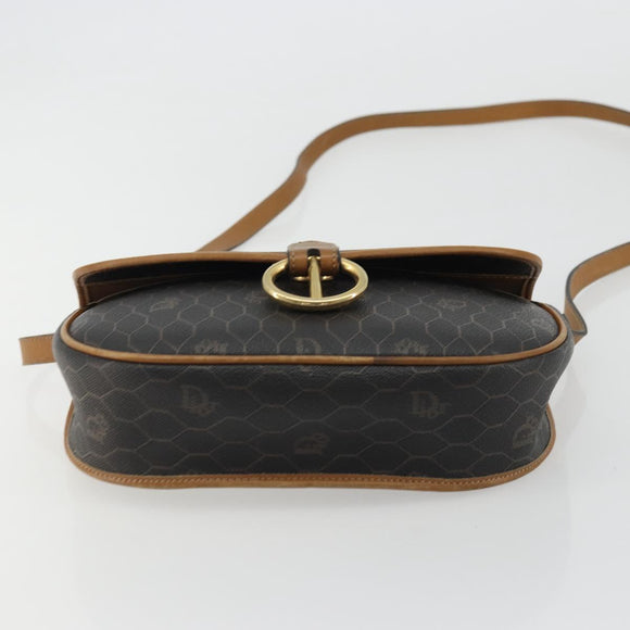 Christian Dior Honeycomb Canvas Shoulder Bag PVC Black Gold Auth 175786