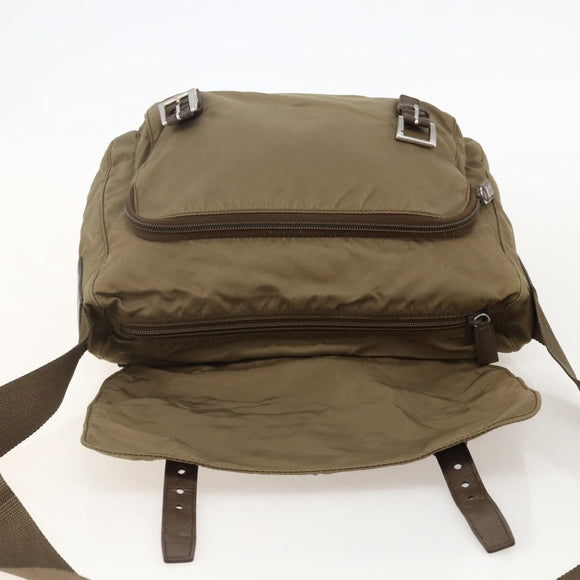 PRADA Shoulder Bag Nylon Beige Silver Auth 175788