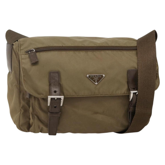 PRADA Shoulder Bag Nylon Beige Silver Auth 175788