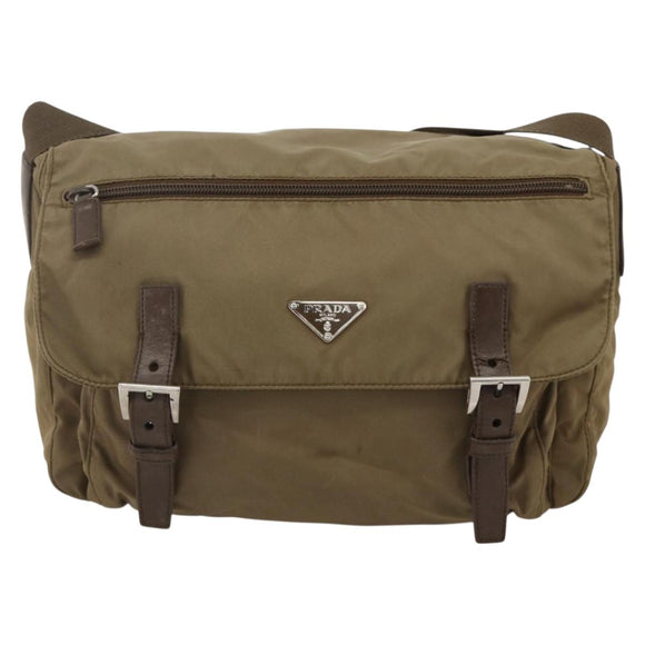 PRADA Shoulder Bag Nylon Beige Silver Auth 175788