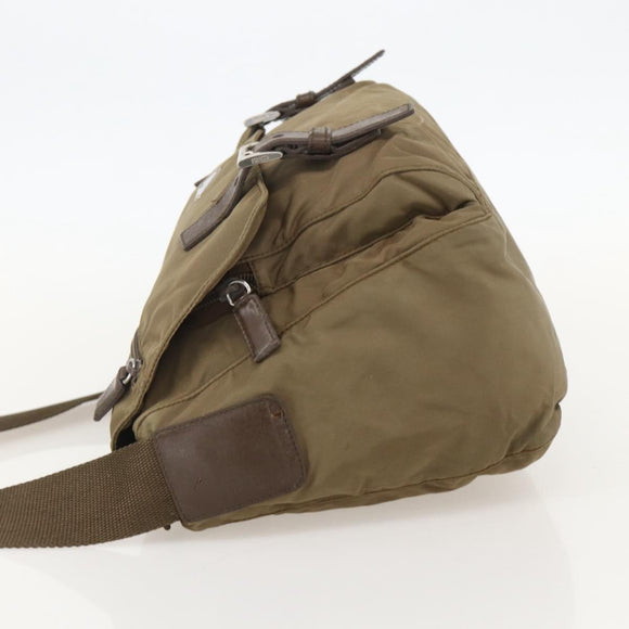 PRADA Shoulder Bag Nylon Beige Silver Auth 175788