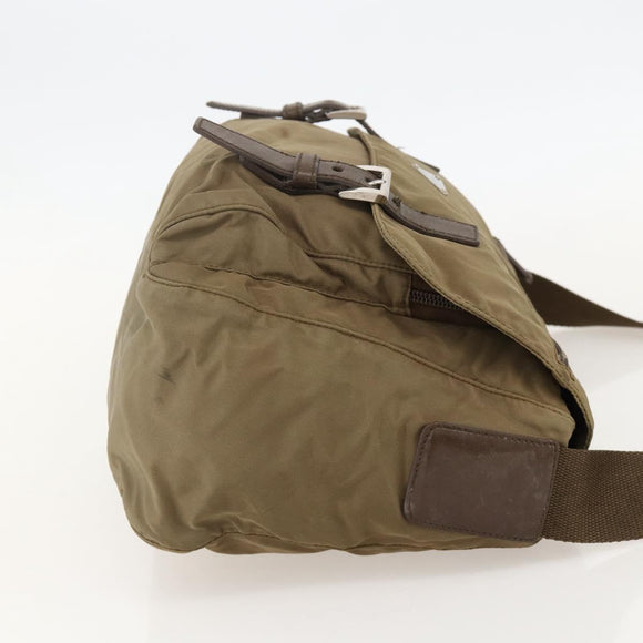 PRADA Shoulder Bag Nylon Beige Silver Auth 175788